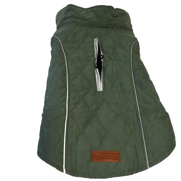 THINK! Reversible Dog Pet Coat Quilted Hook & Loop closure Green Tan NWOT - Picture 4 of 15